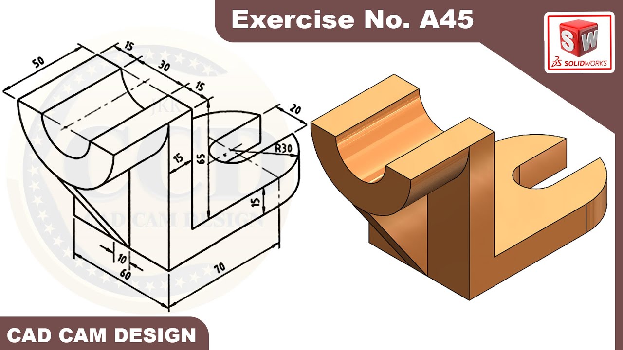 SolidWorks Tutorial for beginners Exercise A45 - YouTube