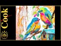 How to paint stylized whimsical birds and their cozy home  acrylic painting techniques