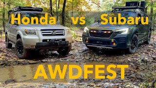 Honda Pilot vs Subaru  Outback Wilderness Offroad Action! Wolf Den Trail (AWDFEST 2023)