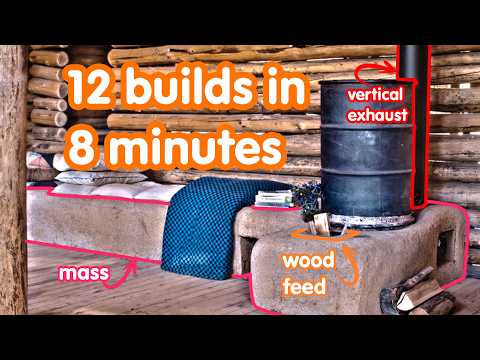 12 rocket mass heater builds in 8 minutes - with design overlay