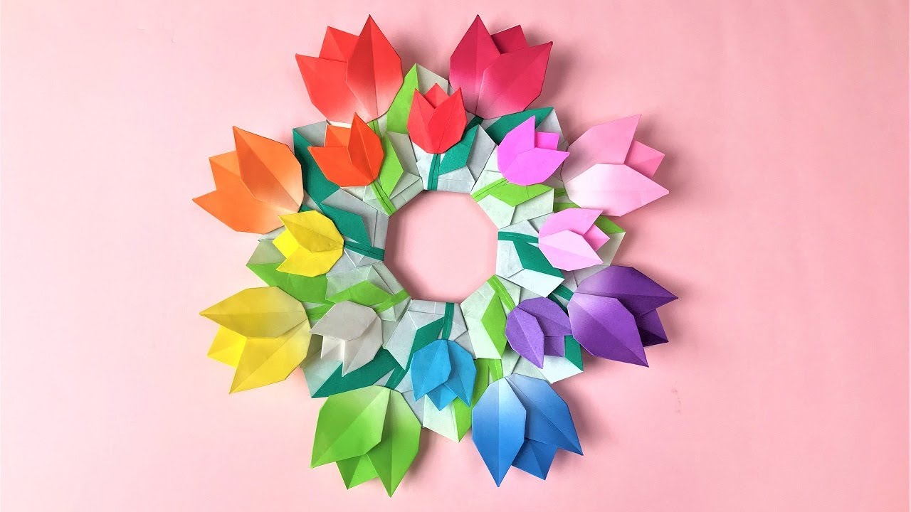 折り紙 チューリップの花のリース 折り方 Origami Tulip Flower Wreath Tutorial Niceno1 Youtube