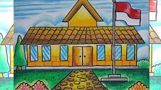 Cara Menggambar dan Mewarnai Sekolah || How to Draw School Easy #drawing #kidsdrawing #easydrawing