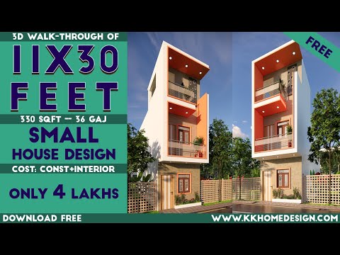 Only 4 Lakh || 11X30 Feet modern house design || small ghar ka naksha || 2 bedroom house plan#96