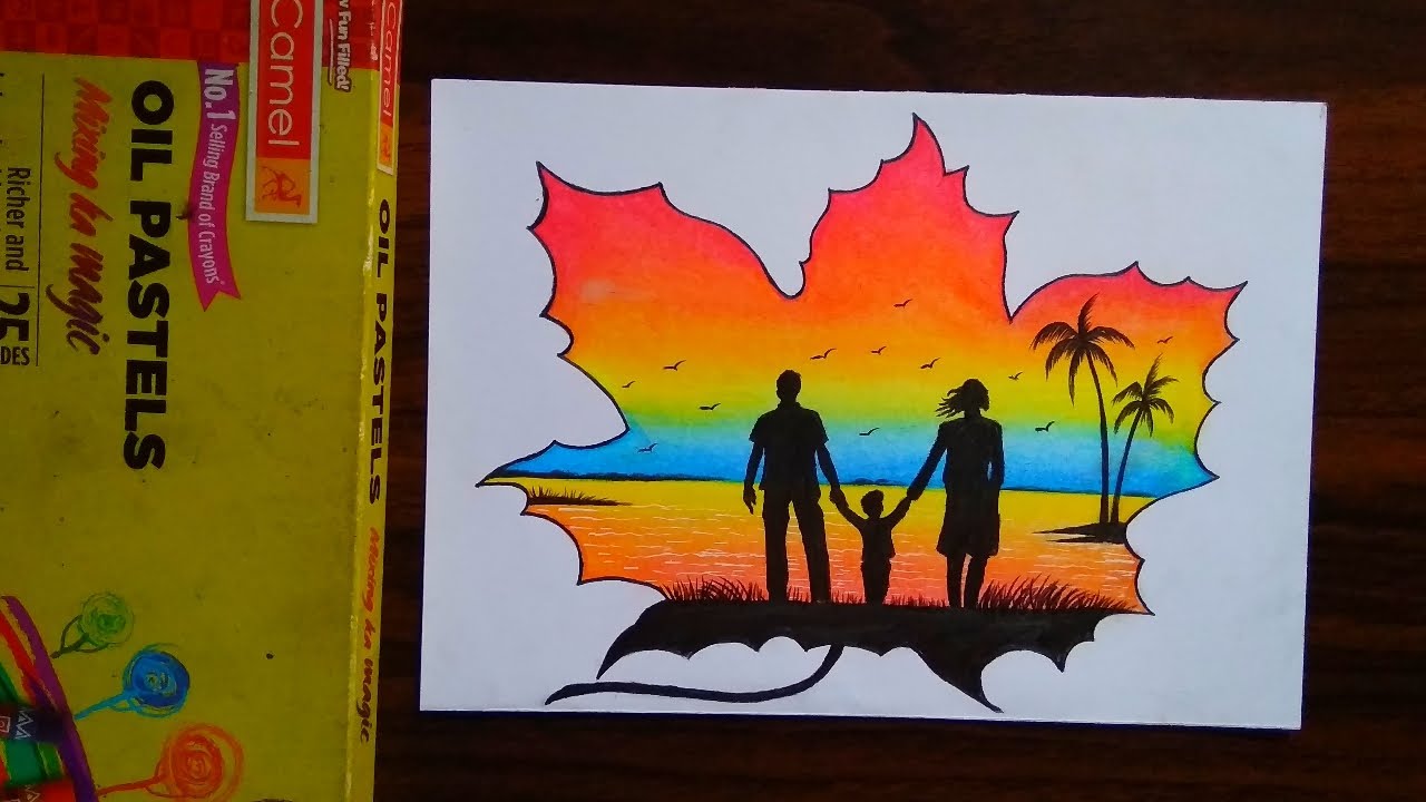 Happy family scenary drawing with oil pastel || for beginners || step by step