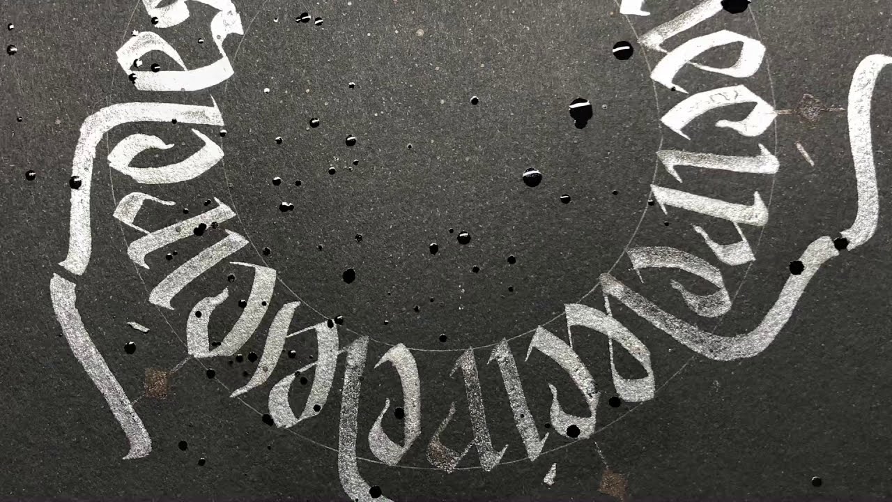 Circles- Learning Calligrams - Iridescent Black Ink on Black Paper - Pilot Parallel Pen.