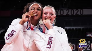 Haleigh Washington shows off her gold medal
