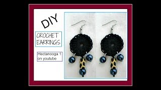 crochet earrings, Black with leopard bead, crochet jewelry, jewelry making