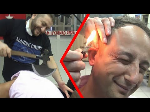 asmr excellent barber service &NECK CRACK & EAR BURN & head,back,ear,foot,arm,toksen,neck,ax massage