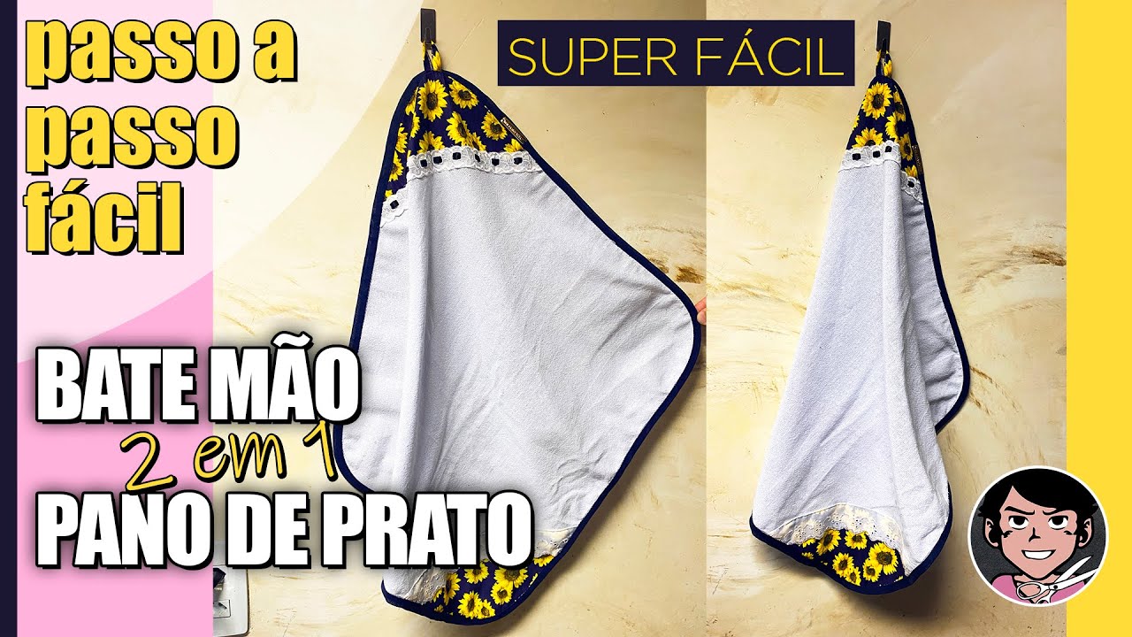 Como fazer Bate Mão Pano de Prato 2 em 1 Super Fácil [Toalha de mão Passo a Passo]
