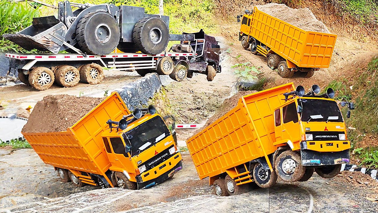 TRUK OLENG Cari PETAKA Truk Pasir Laka Lintas Truk Trailer Muatan WHEEL LOADER Terbalik Rc Handmade