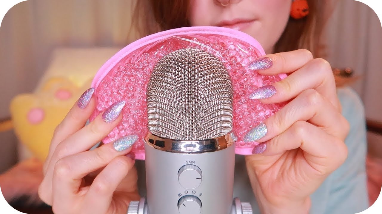 ASMR 💙 Gel Bead Mask Blue Yeti Massage // Mesh Stroking // Whispering for Stress Relief~