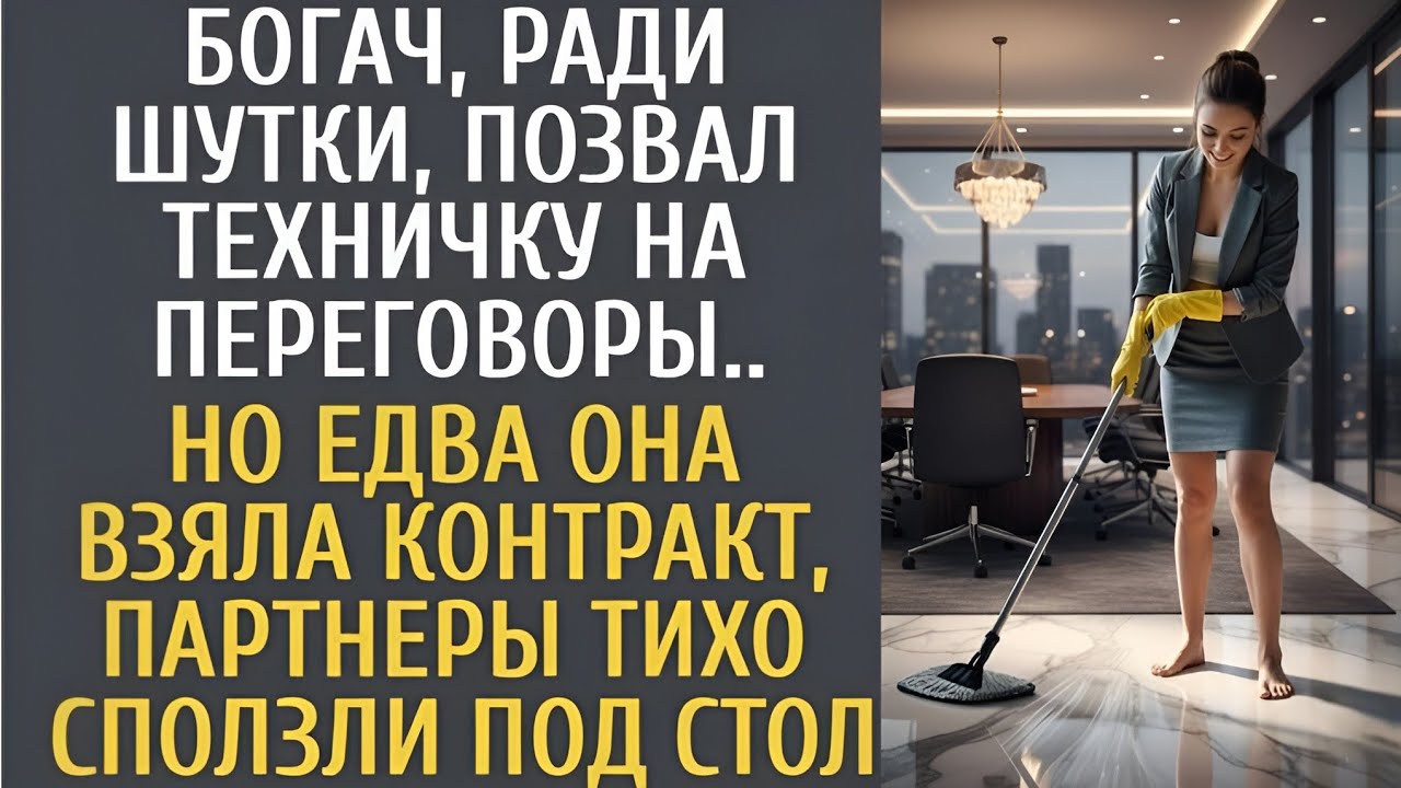 Богач, ради шутки, позвал техничку на переговоры… Но едва она взяла контракт, партнеры оцепенели от…