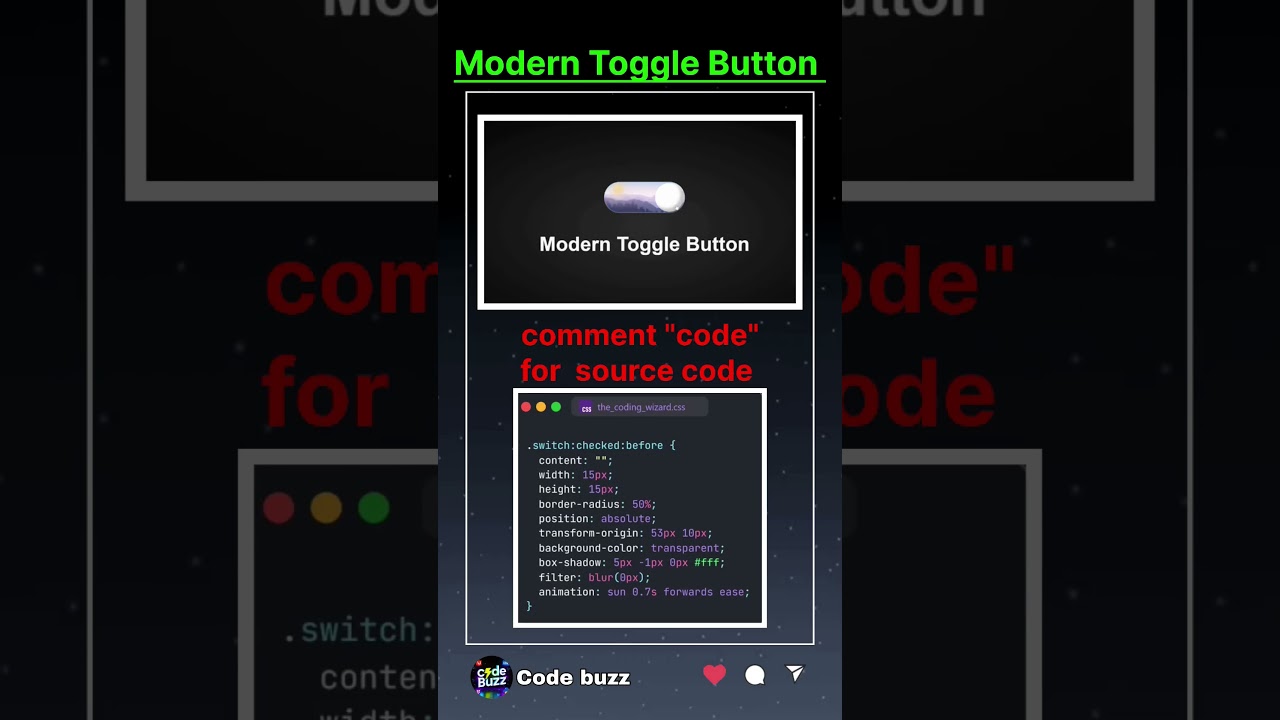 ❤️‍🔥Modern Toggle Button animation using HTML and CSS | code buzz | html project | 