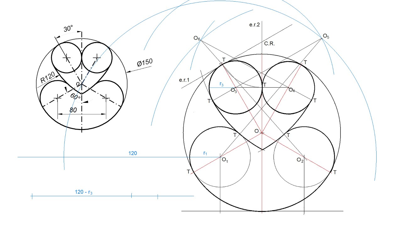 Ejercicio de tangencias y enlaces - EBAU Aragón Julio 2023 - Dibujo técnico