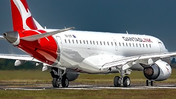 RARE Visitor! - QantasLink Embraer E190 (VH-UYF) - Takeoff at Norwich Airport