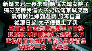 新婚夜夫君一夜未歸 聽說去婢女院子 獨守空房我這個太子妃成滿京城笑話 氣憤將她嫁到邊關 服毒自盡 從那日起 太子便恨上了我 登基前夜 指著她牌位親手下旨將我廢棄 再睜眼回到大婚夜 太子正從我面前出門