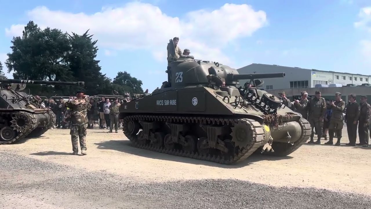 M4A3(75) Sherman and M4A2E8(76) Sherman “Fury” on the move Normandy Victory Museum