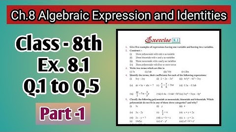 Q.1 to Q.5 | Class 8th| Ex.8.1| Ch-8| Algebraic Expression and Identities | Math | PSEB | New Book|