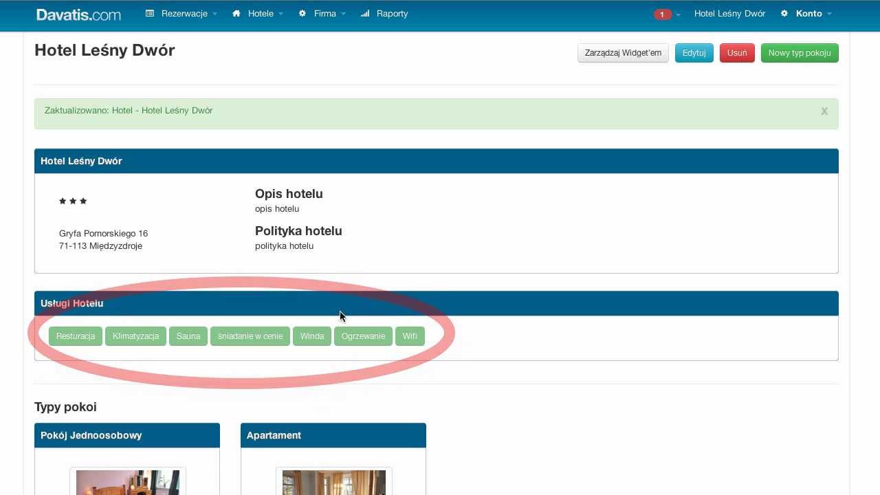 Program Hotelowy Davatis.com - Screencast 2 - Uzupełnienie danych hotelu