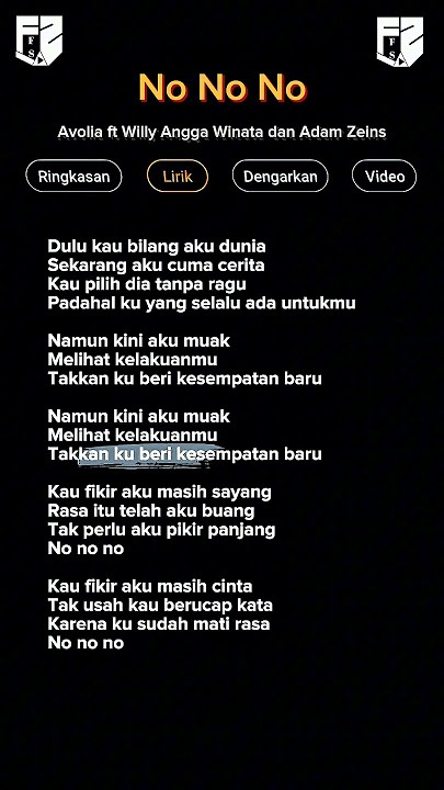 Avolia ft Willy Angga Winata dan Adam Zeins - No No No LIRIK/Lyrics || #shorts #nonono #liriklagu