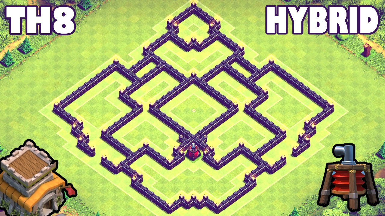 Trophy Base, Hybrid Base, COC Base Design, Defense Strategy, th8 hybrid .....