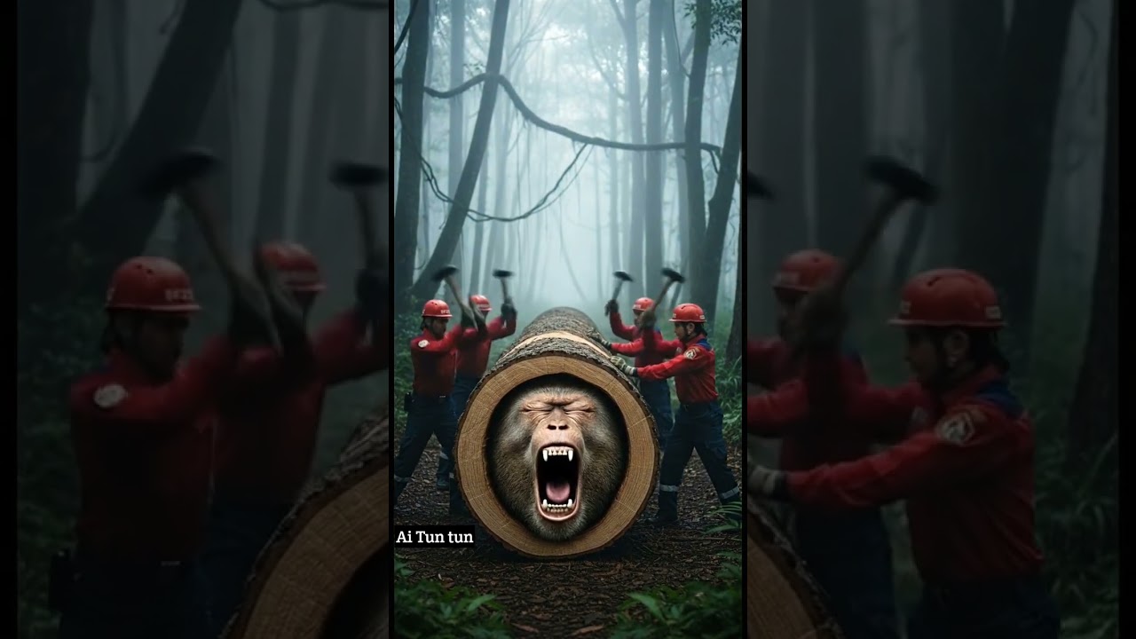 rescue monkey from giant log Ai Tun tun 