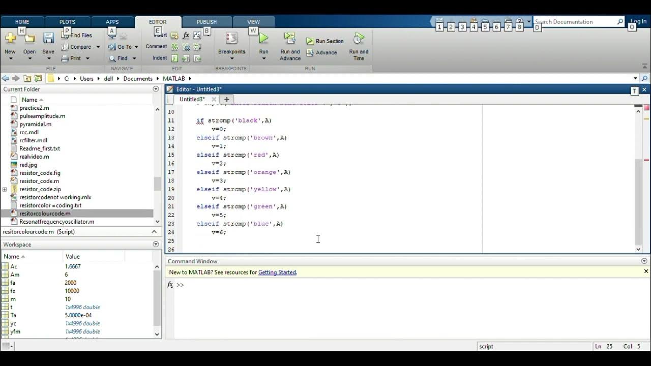 A script in matlab for calculating resistance based on the color code