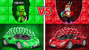 JJ and Mikey: EMERALD vs RUBY Car Mine Battle in Minecraft - Maizen