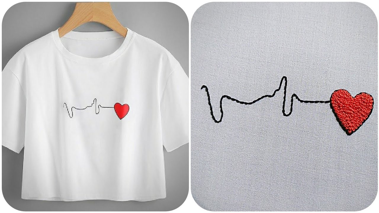Easy heart design for t-shirt || Diy easy embroiderd t-shirt || Explore - YouTube