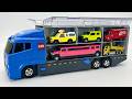 トミカ☆ミニカーをひとつずつコンボイへ!開封して収納していく☆ハンバーガー車&船☆Tomica Mini Cars☆ Loading one by one Driving Test