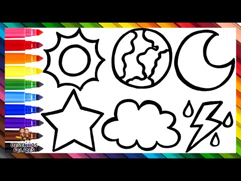 Desenhar e Colorir do Sistema Solar 🌎☀️⭐☁️⚡🌙 🌈 Desenhos para Crianças
