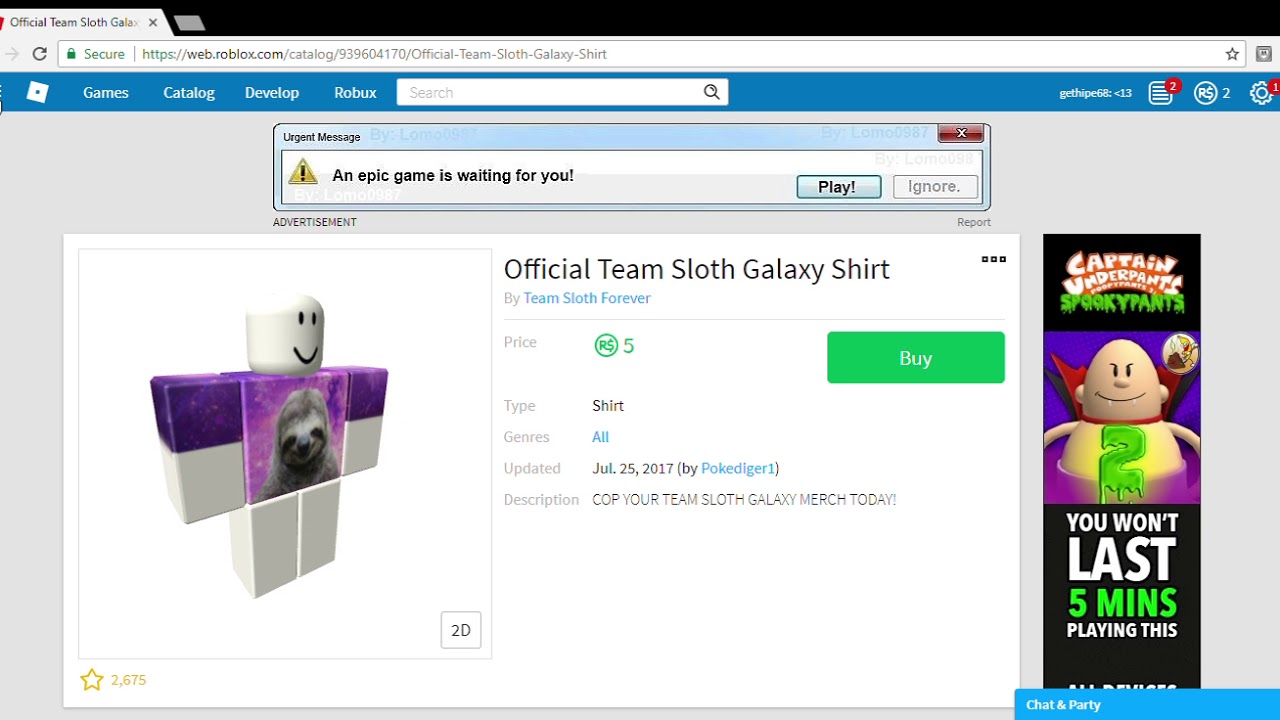 Official Team Sloth Galaxy Shirt Roblox Google Chrome 11 7 2017 7