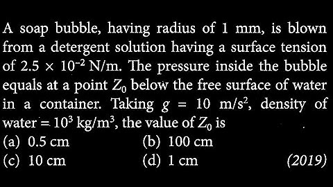 A soap bubble, having radius of 1 mm, is blown from a detergent  PM DTS 03 Q10
