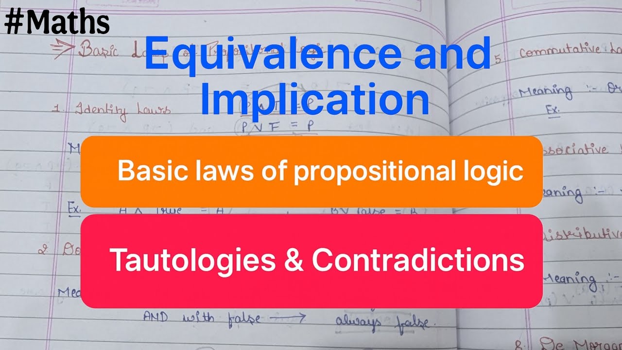 Equivalence and Implication || Basic Laws of Propositional Logic || Tautologies & Contradictions