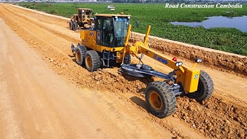 Skill Operator XCMG 180XR And CAT 140G Motor Grader Working Fast Grading Soil Build New Road 500m