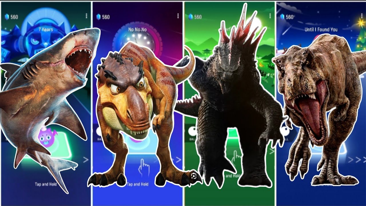 Jurassic World Shark 🆚 Trex 🆚 Godzilla 🆚 Tyrannasaurus || Coffin Dance Song Tiles Hop Edm Rush