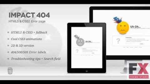 Preview Impact 404 - HTML5 and CSS3 Error page Template Spec