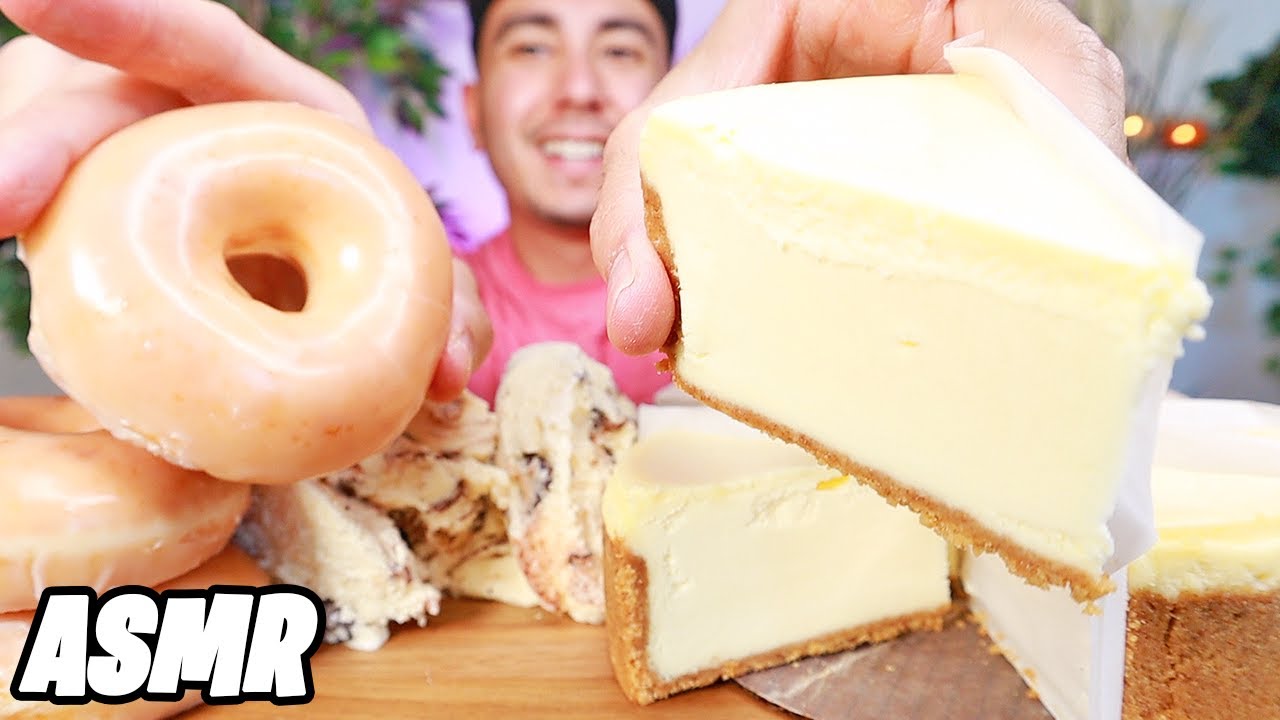 ASMR DESSERT | CHEESECAKE FACTORY CHEESECAKE + KRISPY KREME DONUTS + ICE CREAM | REAL EATING SOUNDS