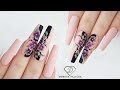 Autumn nail art with one stroke flowers using acrylic paints.