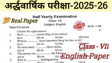 Rbse class 7th english half yearly exam paper 2025-26 // kaksha 7 english arddhvarshik pariksha 2025