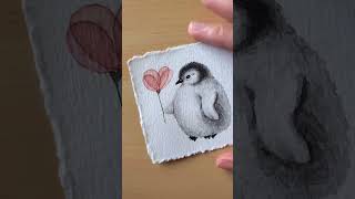 Fascinating watercolor penguin painting process ❤️🐧🎨