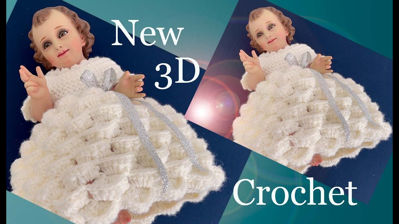 Como hacer un Ropón para Niño Dios punto Marshmallow 3D Tejido de un Rectángulo a Crochet