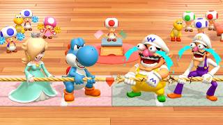 Super Mario Party - All 2vs2 & 8vs8 Minigames! Blue Yoshi & Rosalina Vs Fire Wario & Fire Waluigi