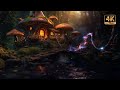 The magical mushroom house with nature  waterfall ambience  4k  day to night every 30 minutes 