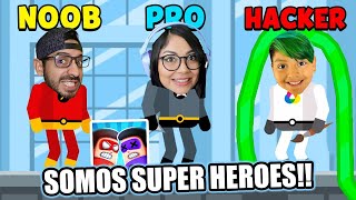 NOOB vs PRO vs HACKER en SUPERHERO LEAGUE! | Juegos Karim Juega
