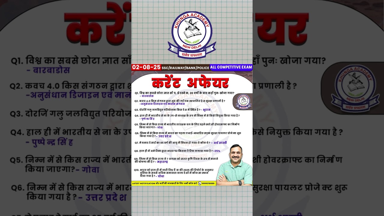 2 August 2025 Current Affairs | Daily Current Affairs