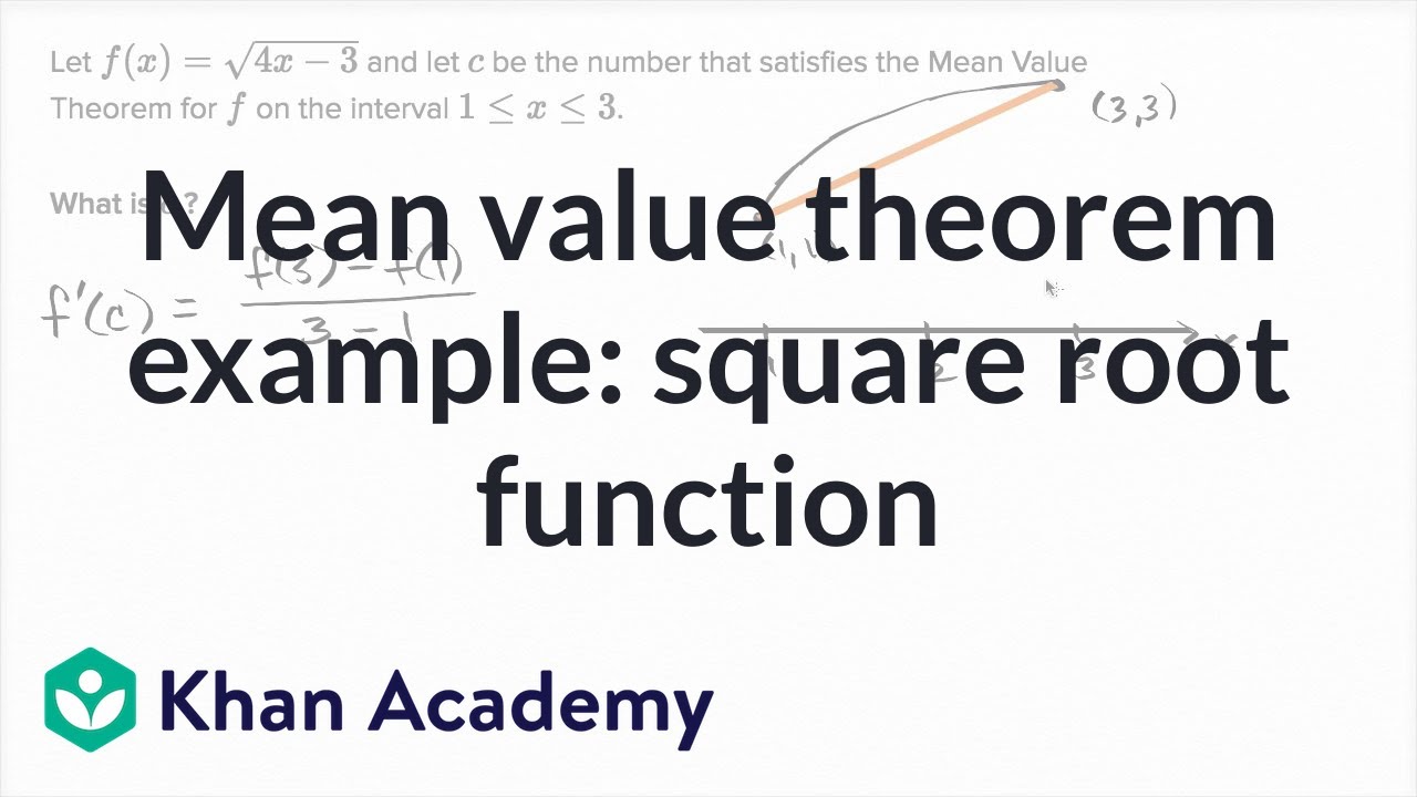 Mean Value Theorem Example Square Root Function Video Khan Academy