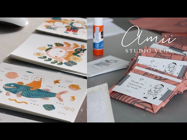 Studio Vlog | First time selling, packing stickers & art prints | Silent Vlog