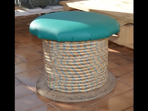 tutorial POUF fai da te REALIZZATO CON UNA BOBINA INDUSTRIALE-FOOTREST MADE WITH A CABLE REEL