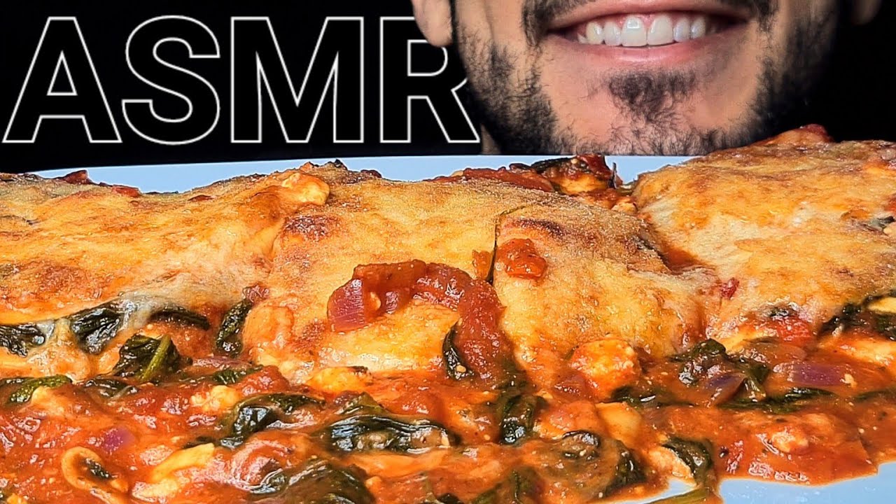 ASMR CHEESY VEGGIE LASAGNA (EATING SOUNDS) NO TALKING MUKBANG
